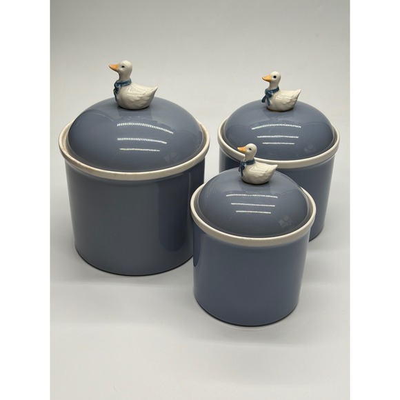 Vintage Otagiri Japan Blue Duck Ceramic Kitchen Canister Set of 3 Cottagecore